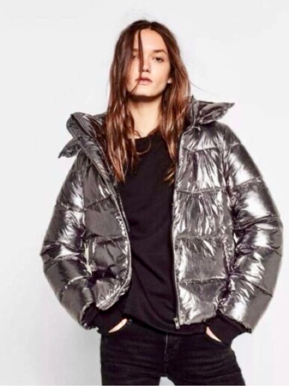 Zara metallic puffer jacket, size S